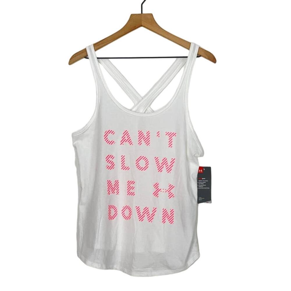 Under‎ Armour Tank Top NWT Size Med White Can’t Slow Me Down Racerback Gorpcore